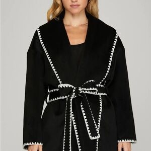 She + Sky Black and White Trimmed Robe